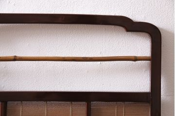 ビンテージ家具　漆塗り　波千鳥の図　凝ったつくりの四連折り畳み式パーテーション(衝立、仕切り)(R-046354)