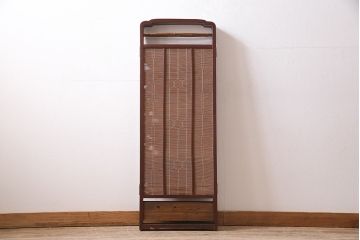 ビンテージ家具　漆塗り　波千鳥の図　凝ったつくりの四連折り畳み式パーテーション(衝立、仕切り)(R-046354)
