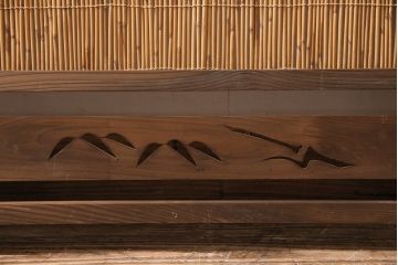 ビンテージ家具　レトロ　栓材　鳥と竹　透かしが素敵な四連折り畳み式パーテーション(衝立、仕切り)(R-046355)