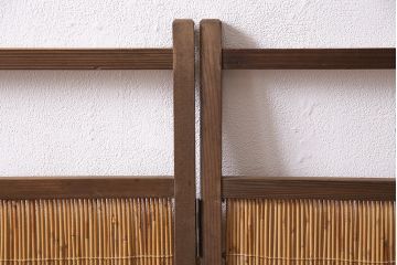 ビンテージ家具　レトロ　栓材　鳥と竹　透かしが素敵な四連折り畳み式パーテーション(衝立、仕切り)(R-046355)