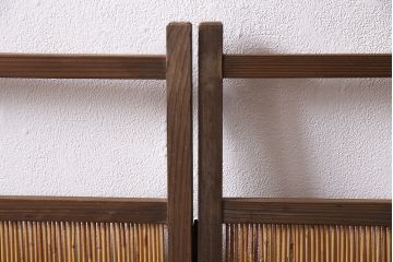 ビンテージ家具　レトロ　栓材　鳥と竹　透かしが素敵な四連折り畳み式パーテーション(衝立、仕切り)(R-046355)