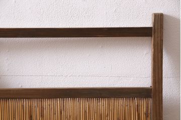 ビンテージ家具　レトロ　栓材　鳥と竹　透かしが素敵な四連折り畳み式パーテーション(衝立、仕切り)(R-046355)