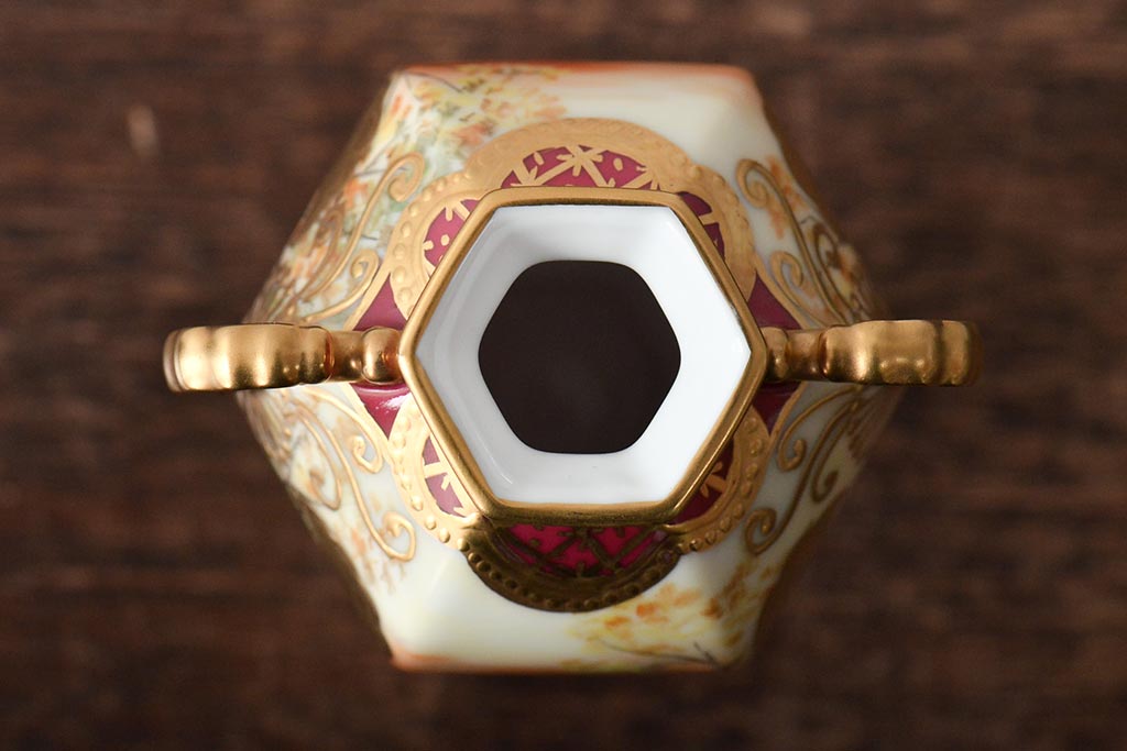 Noritake(ノリタケ)　HANDPAINTED　夕湖畔風景・薔薇(バラ)絵　花瓶3点　共箱(金彩、花器、フラワーベース)(R-046409)