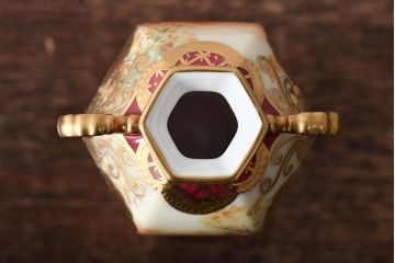 Noritake(ノリタケ)　HANDPAINTED　夕湖畔風景・薔薇(バラ)絵　花瓶3点　共箱(金彩、花器、フラワーベース)(R-046409)