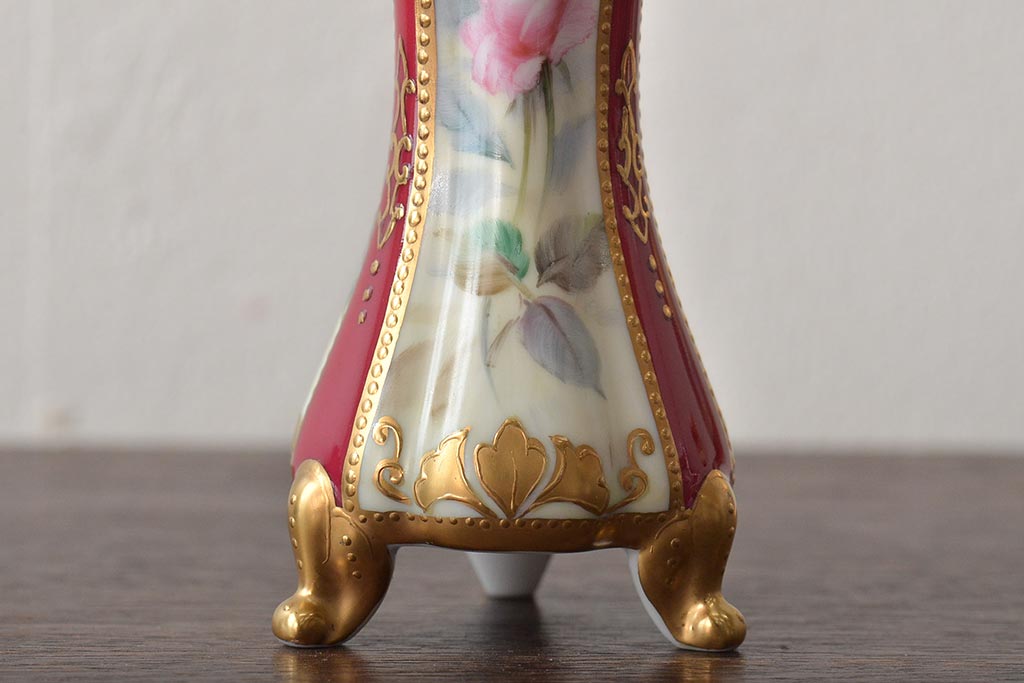 Noritake(ノリタケ)　HANDPAINTED　夕湖畔風景・薔薇(バラ)絵　花瓶3点　共箱(金彩、花器、フラワーベース)(R-046409)