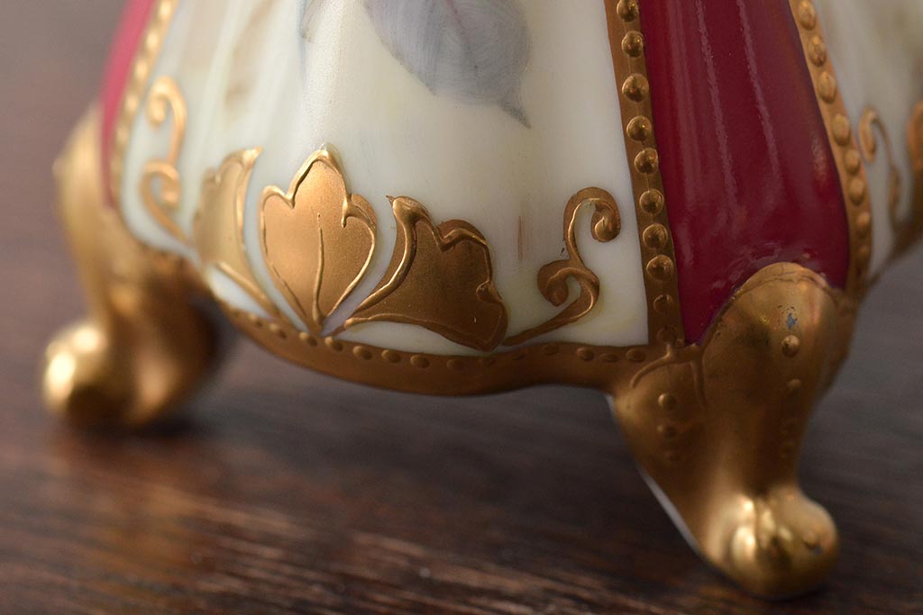 Noritake(ノリタケ)　HANDPAINTED　夕湖畔風景・薔薇(バラ)絵　花瓶3点　共箱(金彩、花器、フラワーベース)(R-046409)