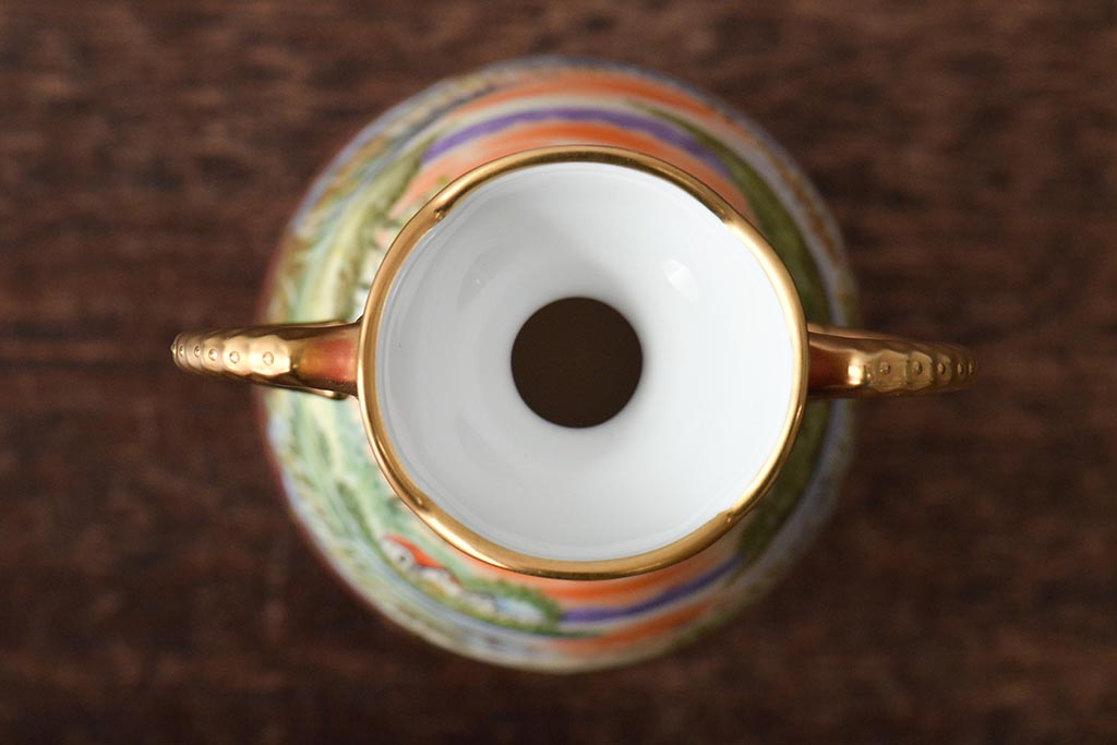 Noritake(ノリタケ)　HANDPAINTED　夕湖畔風景・薔薇(バラ)絵　花瓶3点　共箱(金彩、花器、フラワーベース)(R-046409)