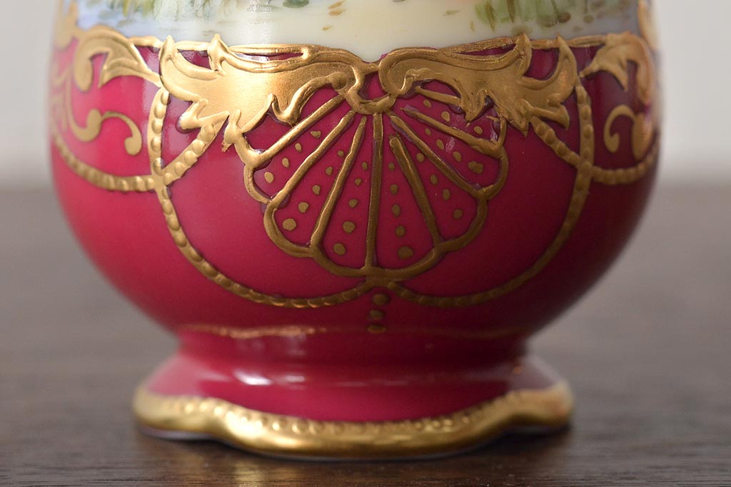 Noritake(ノリタケ)　HANDPAINTED　夕湖畔風景・薔薇(バラ)絵　花瓶3点　共箱(金彩、花器、フラワーベース)(R-046409)