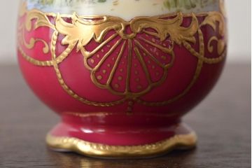 Noritake(ノリタケ)　HANDPAINTED　夕湖畔風景・薔薇(バラ)絵　花瓶3点　共箱(金彩、花器、フラワーベース)(R-046409)