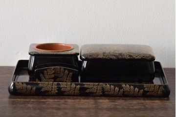 大正〜昭和初期　金蒔絵　木製煙草盆(たばこ盆、煙草入れ、火入れ)(R-046412)