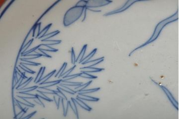 幕末〜明治　色絵　花唐子図　染付　深皿(深鉢、和食器)古伊万里(R-046414)