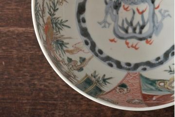 江戸期　古伊万里　色絵　松竹梅・鶴　深鉢(深皿、和食器)(R-046415)