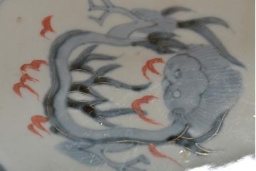 江戸期　古伊万里　色絵　松竹梅・鶴　深鉢(深皿、和食器)(R-046415)