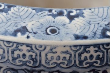 大正〜昭和初期　山水・五三桐図　染付　瀬戸火鉢(鉢カバー、傘立て)(R-046418)