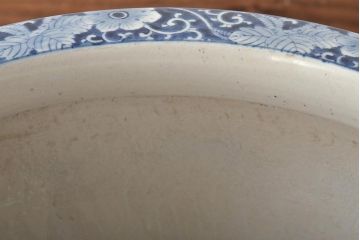 大正〜昭和初期　山水・五三桐図　染付　瀬戸火鉢(鉢カバー、傘立て)(R-046418)