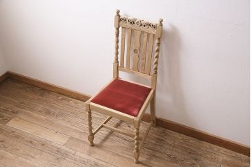 アンティーク家具　イギリスアンティーク　ストリップド(剥離)　オーク材　ツイストレッグのダイニングチェア(椅子)(R-046428)