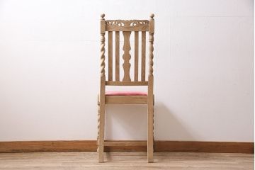 アンティーク家具　イギリスアンティーク　ストリップド(剥離)　オーク材　ツイストレッグのダイニングチェア(椅子)(R-046428)