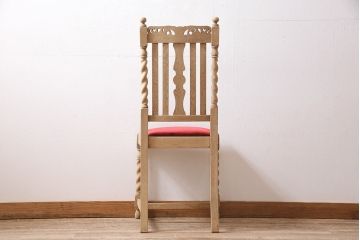 アンティーク家具　イギリスアンティーク　ストリップド(剥離)　オーク材　ツイストレッグのダイニングチェア(椅子)(R-046434)