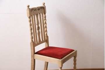 アンティーク家具　イギリスアンティーク　ストリップド(剥離)　オーク材　ツイストレッグのダイニングチェア(椅子)(R-046434)