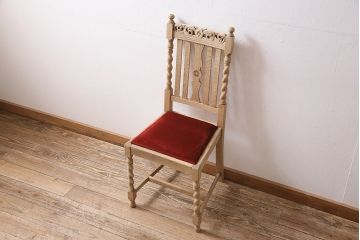 アンティーク家具　イギリスアンティーク　ストリップド(剥離)　オーク材　ツイストレッグのダイニングチェア(椅子)(R-046434)