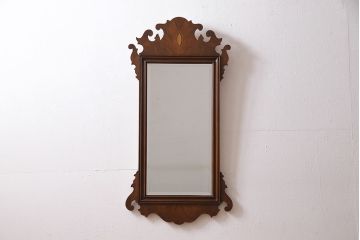 中古　HEKMAN FURNITURE　チッペンデールスタイル　マホガニー　インレイド　ウォールミラー(鏡、壁掛け)(R-046440)