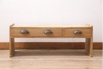 アンティーク家具　昭和初期　ストリップド(剥離)　ヒノキ材　昭和レトロな文机(ローテーブル、センターテーブル、座卓)(R-046443)