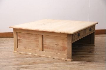 アンティーク家具　昭和初期　ストリップド(剥離)　天板ヒノキ材　大振りサイズのシンプルな文机(ローテーブル、センターテーブル、座卓)(R-046444)