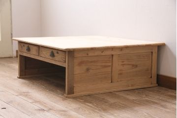 アンティーク家具　昭和初期　ストリップド(剥離)　天板ヒノキ材　大振りサイズのシンプルな文机(ローテーブル、センターテーブル、座卓)(R-046444)