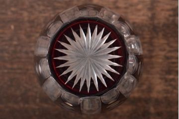 昭和初期　赤切子　水差し・コップ(被せガラス、レトロ、ピッチャー、グラス)(R-046470)