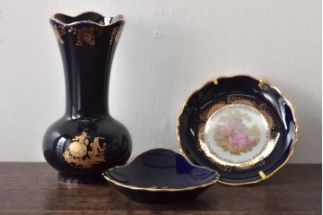 フランス　リモージュ　Limoges　花瓶など3点(CASTEL、飾り皿、金彩、プレート)(R-046471)