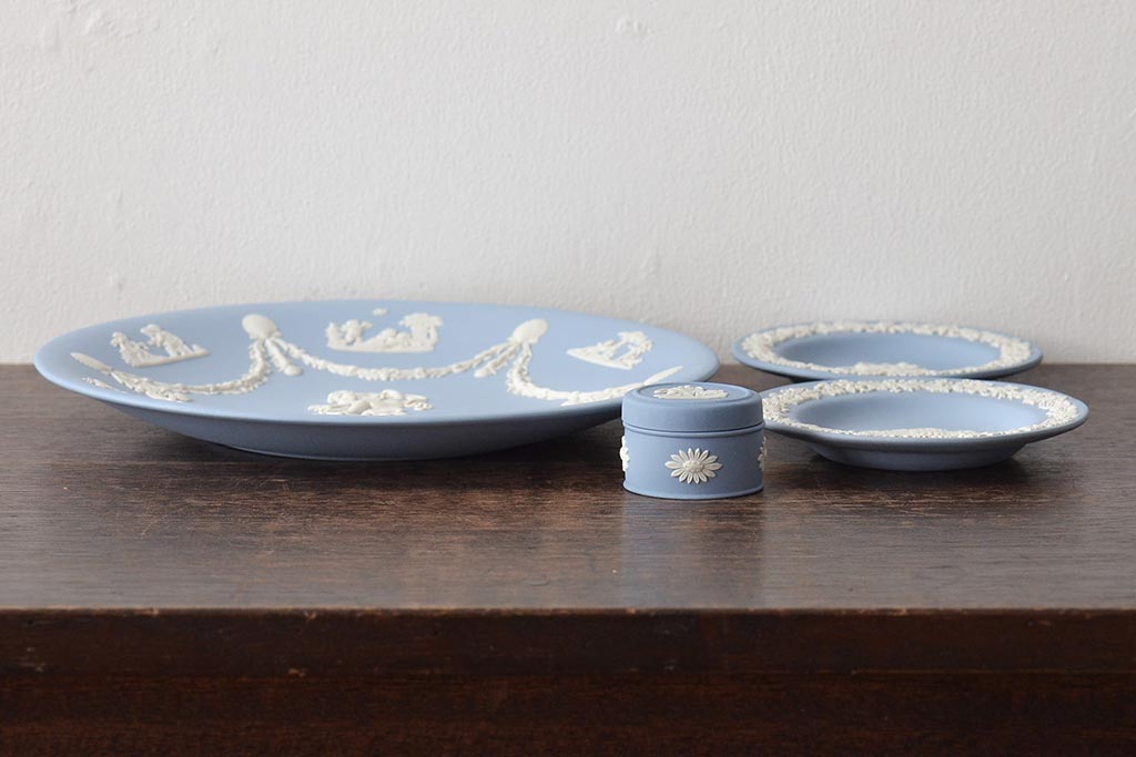 ウェッジウッド　WEDGWOOD　ジャスパー4点(プレート、小物入れ、小皿、大皿、洋食器)(R-046477)