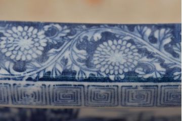 大正〜昭和初期　菖蒲文　印判　水盤(植木鉢、盆栽鉢)(R-046480)