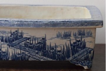 大正〜昭和初期　菖蒲文　印判　水盤(植木鉢、盆栽鉢)(R-046480)