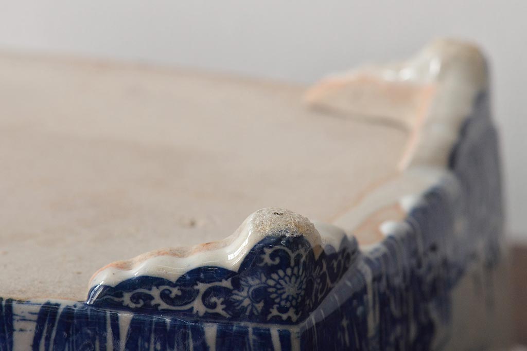 大正〜昭和初期　菖蒲文　印判　水盤(植木鉢、盆栽鉢)(R-046480)