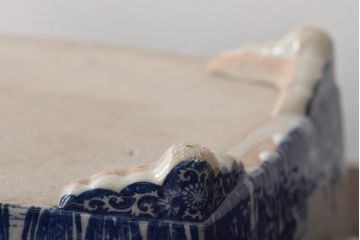 大正〜昭和初期　菖蒲文　印判　水盤(植木鉢、盆栽鉢)(R-046480)