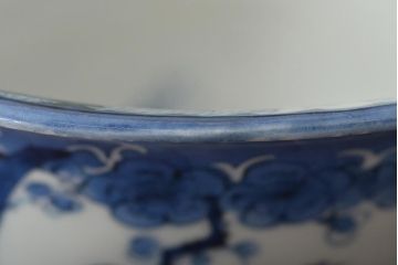 江戸期　古伊万里　鶴に梅　窓絵染付深鉢(深皿、和食器)(R-046482)