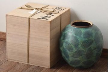 迎泰夫作　陶彩大壷　共箱(栃木県芸術祭奨励賞受賞作品、花瓶、花器)(R-046483)