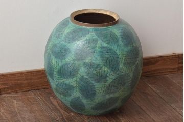 迎泰夫作　陶彩大壷　共箱(栃木県芸術祭奨励賞受賞作品、花瓶、花器)(R-046483)