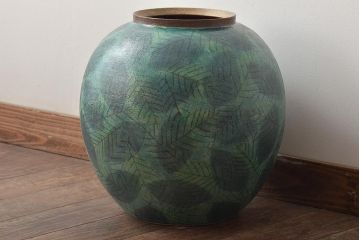 迎泰夫作　陶彩大壷　共箱(栃木県芸術祭奨励賞受賞作品、花瓶、花器)(R-046483)