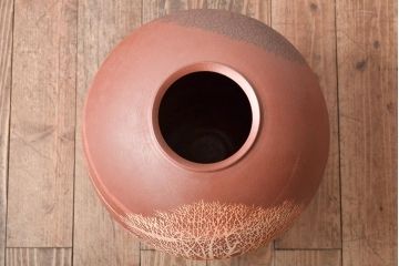 1986年　佐伯守美作　練上象嵌　樹木文壷(益子焼、花瓶、花器)(R-046484)
