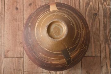 1986年　佐伯守美作　練上象嵌　樹木文壷(益子焼、花瓶、花器)(R-046484)