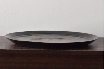 吉川水城作　黒釉釉薔薇文盤　共箱(大皿)(R-046489)