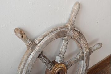 昭和初期　木製ラット　舟舵　操舵輪(ディスプレイ、ガーデニング雑貨)(R-046492)