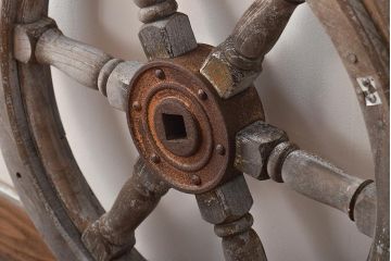 昭和初期　木製ラット　舟舵　操舵輪(ディスプレイ、ガーデニング雑貨)(R-046492)