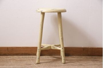 アンティーク家具　昭和初期　優しげな色合いのレトロなペイントスツール(椅子、木製チェア)(R-046503)