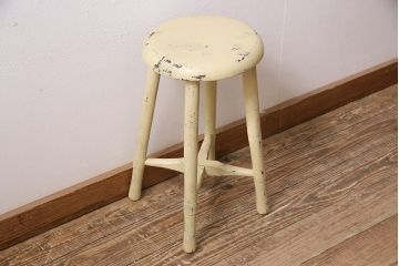 アンティーク家具　昭和初期　優しげな色合いのレトロなペイントスツール(椅子、木製チェア)(R-046503)