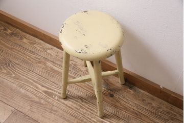 アンティーク家具　昭和初期　優しげな色合いのレトロなペイントスツール(椅子、木製チェア)(R-046503)