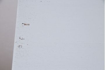 アンティーク家具　昭和中期　ペイント　モールガラス入り　淡い水色が素敵なバイカラーのガラス戸棚(収納棚、キャビネット)(R-046504)