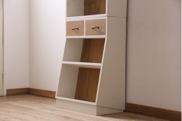 ラフジュ工房オリジナル　無垢材使用　薄型ペイントブックシェルフ(収納棚、本棚、ウッドシェルフ)(R-046508)
