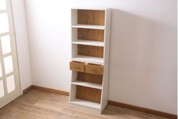 ラフジュ工房オリジナル　無垢材使用　薄型ペイントブックシェルフ(収納棚、本棚、ウッドシェルフ)(R-046508)